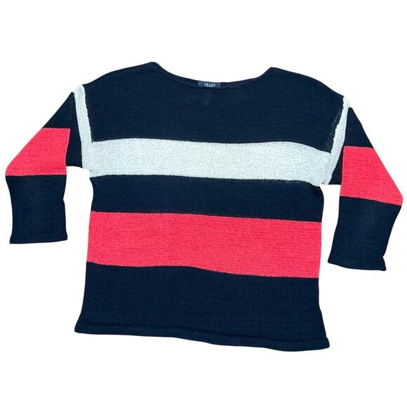 Chaps Women's Knit Sweater Red White Blue Stripe 3/4 Sleeve Size Large EUC - Picture 1 of 6